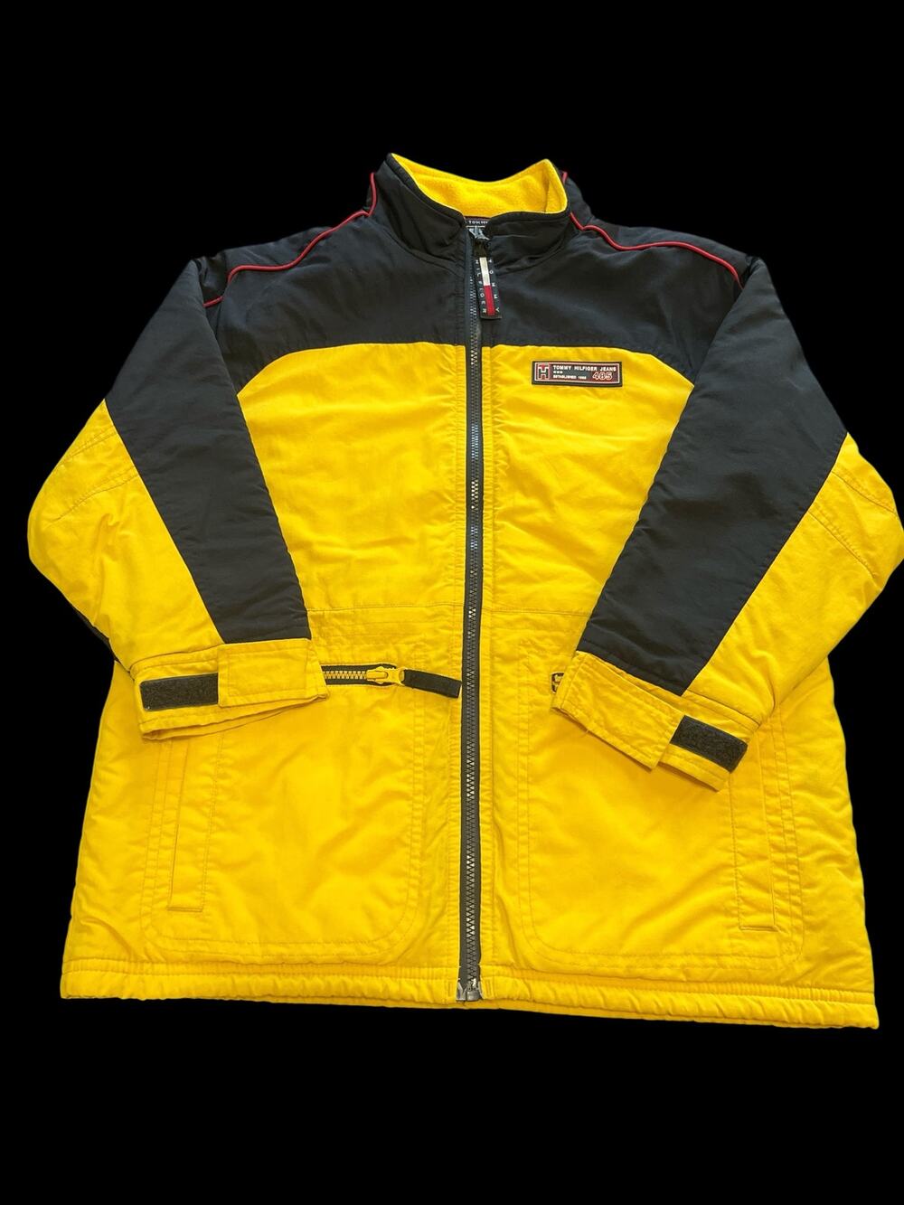 Vtg 90's Tommy Hilfiger Jacket-Youth-Sz 6-Color block-Yellow/Navy Blue-Zip-1171